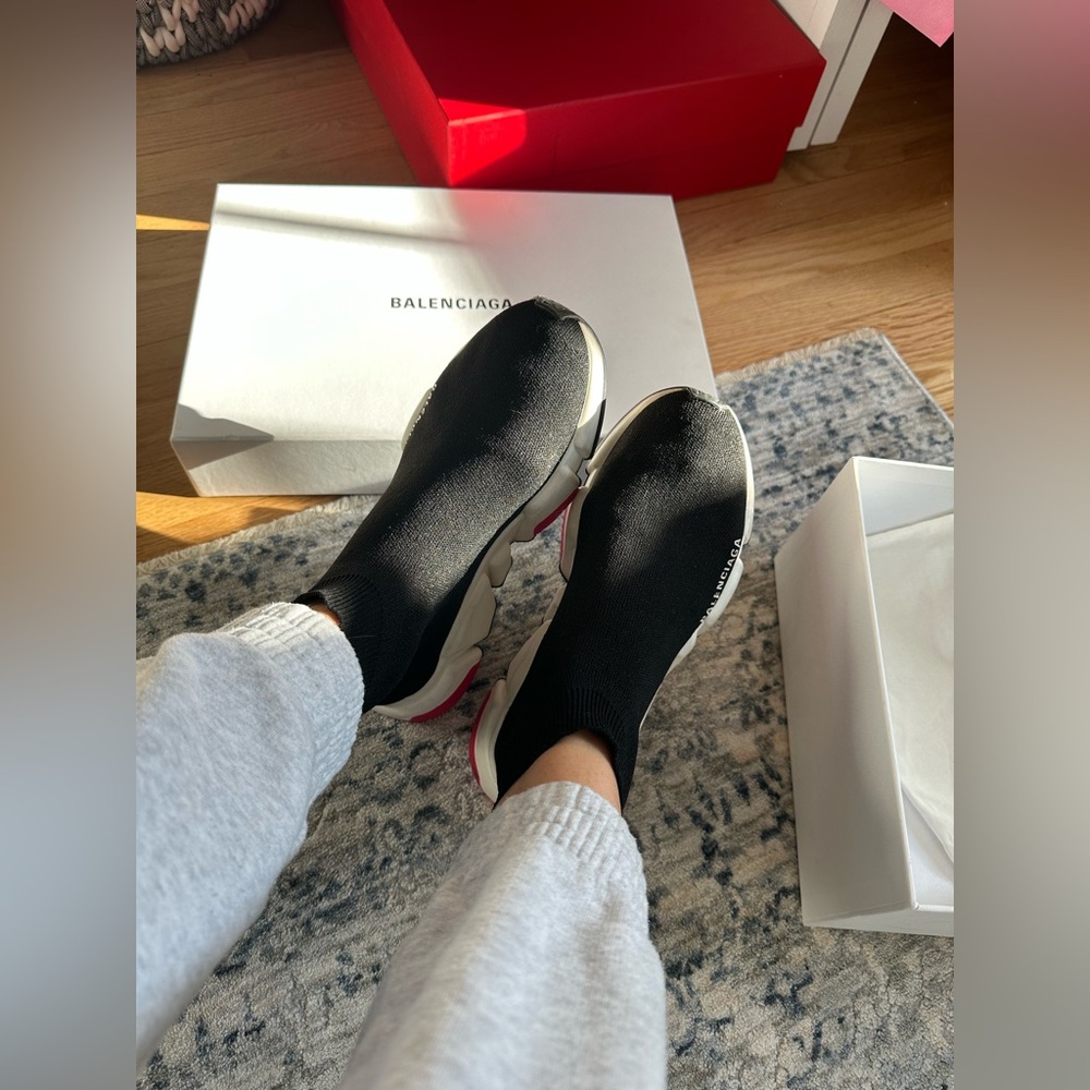 Balenciaga speed shoes. Size 38 EU. (Size 7.5 US) Black white and pink. - Picture 13 of 16